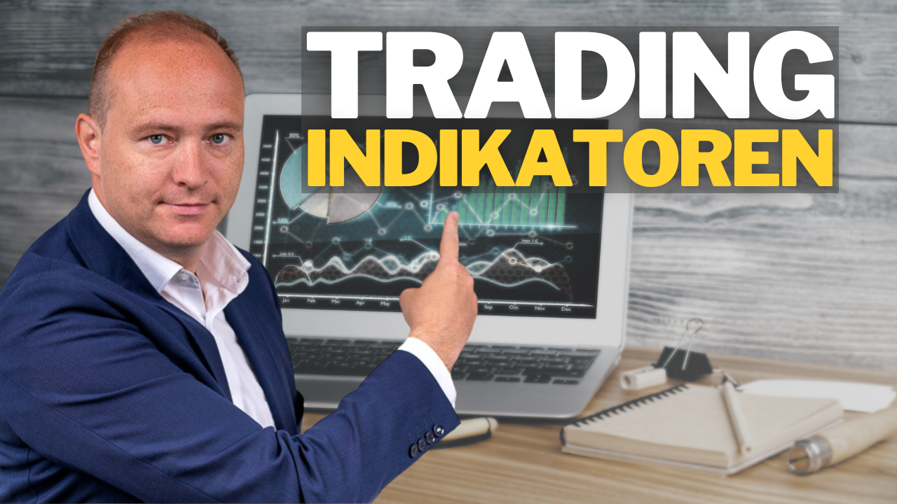 Trader analysiert Candlestick-Chart mit eingezeichnetem RSI und gleitendem Durchschnitt.
