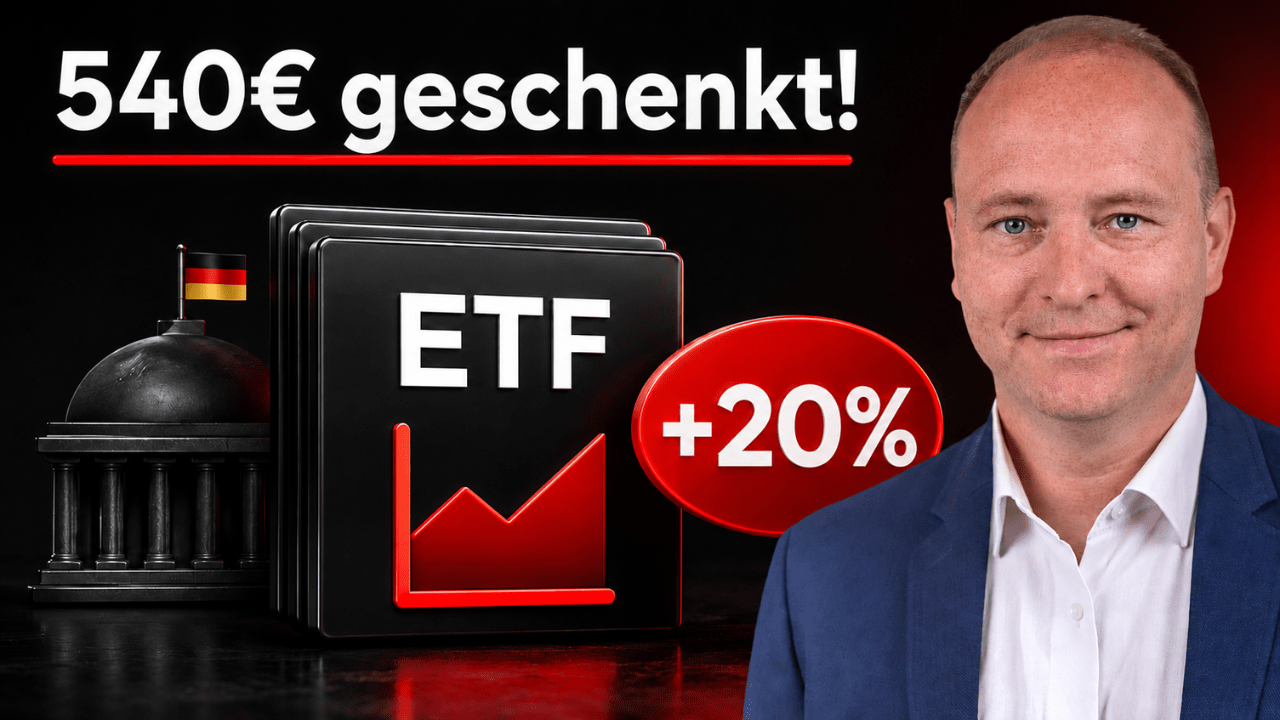 Darstellung eines modernen Altersvorsorgedepots mit ETF-Portfolio, Diagrammen und langfristigem Vermögensaufbau für die Rente