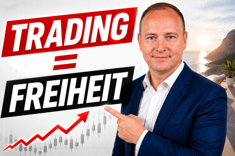 Trader arbeitet konzentriert an mehreren Charts und entwickelt Schritt für Schritt mehr Freiheit durch kontinuierliches Lernen und eine starke Trading-Community.